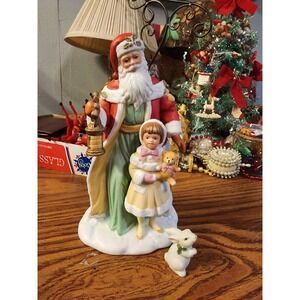 Vintage 1995 Avon Fine Collectibles‎ Porcelain Santa Claus With Girl & Bunny